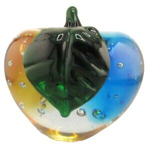 Sommerso Murano Art Glass APPLE Bookend Paperweight BUBBLES Venetian Italian LG